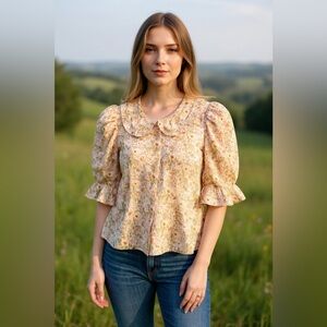 NWT & Other Stories Paris Atelier Floral Cotton Puff Sleeve Blouse Size 4